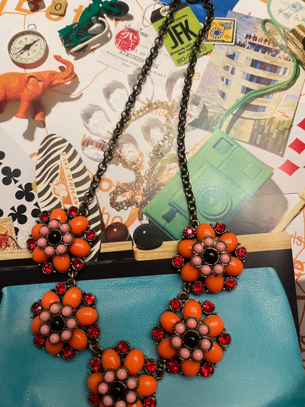 Y2K Vintage J. Crew Vibrant Floral Necklace in Orange and Pink